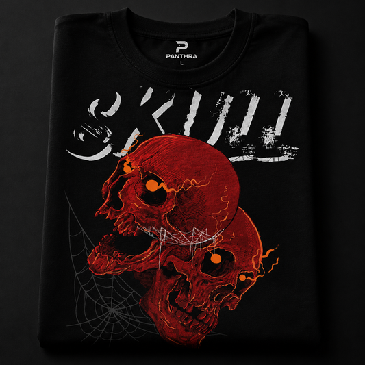 Skull Duo Graphic T-Shirt – Gothic Red Skull Streetwear Oversized Tee | PANTHRA