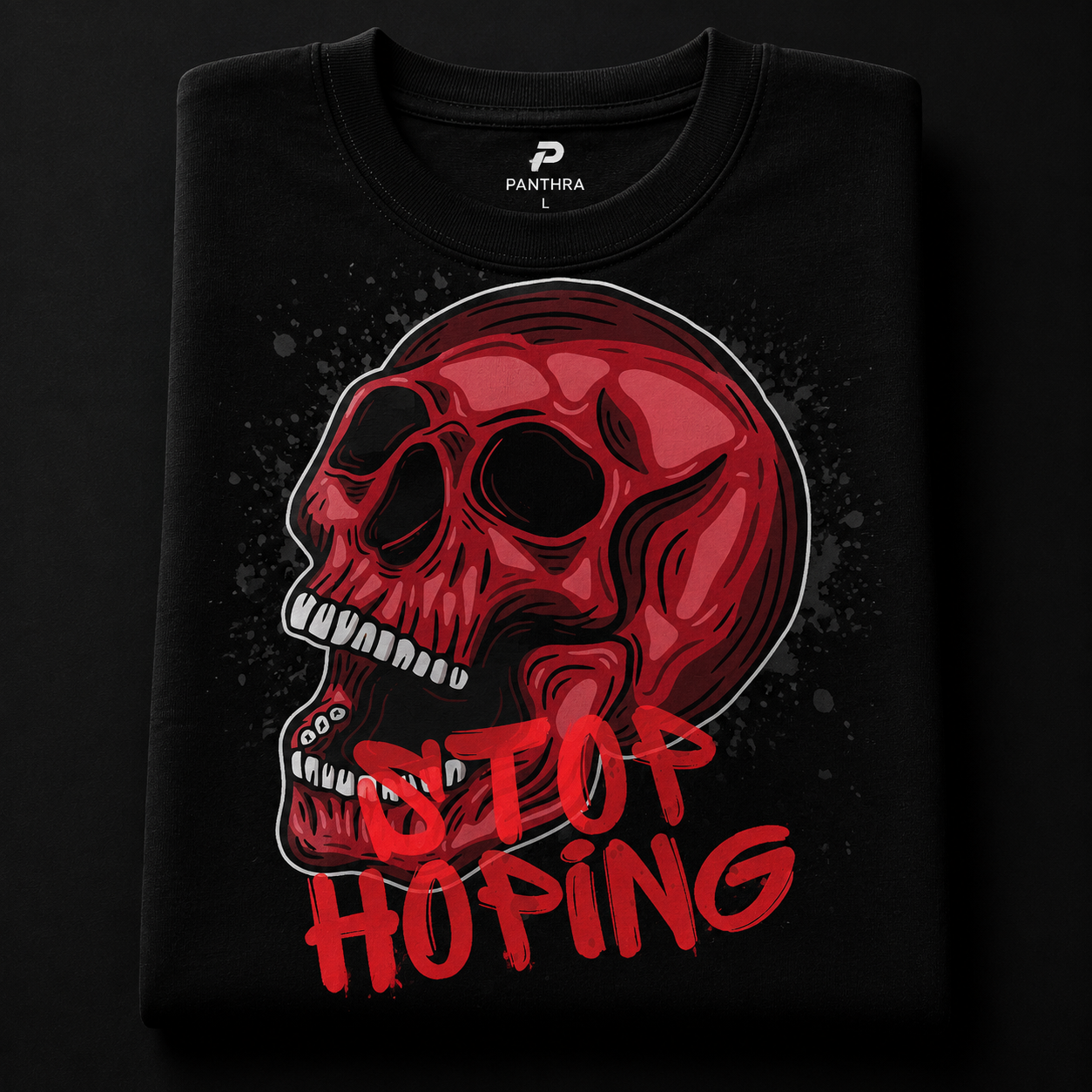 STOP HOPING Red Skull Oversized T-Shirt | Gothic Skull Graphic Tee | Premium Cotton Streetwear | PANTHRA