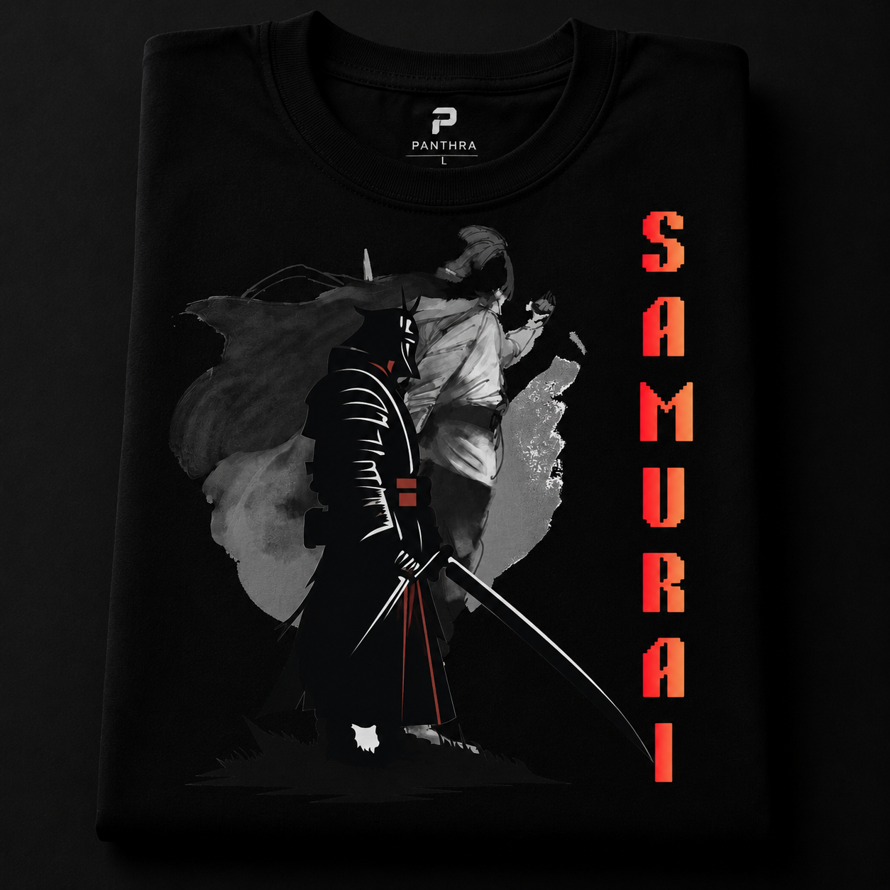 Samurai Warrior Graphic T-Shirt | Japanese Streetwear | Premium Oversized Black Tee | PANTHRA