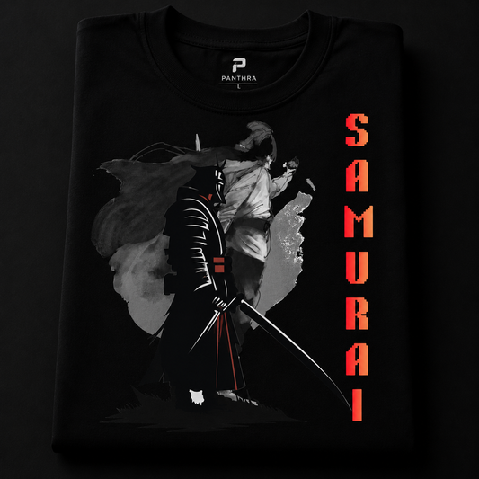 Samurai Warrior Graphic T-Shirt | Japanese Streetwear | Premium Oversized Black Tee | PANTHRA
