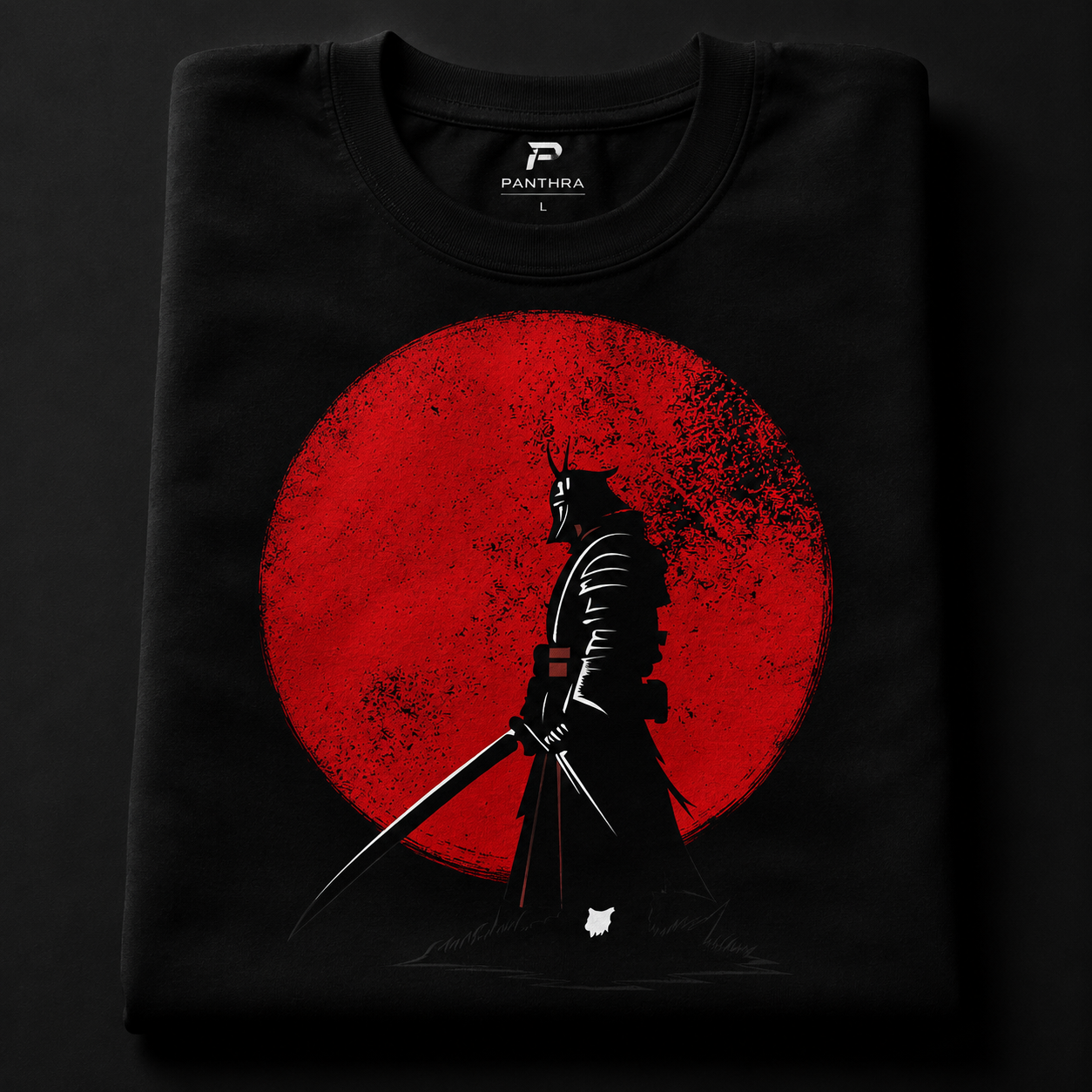 Red Sun Samurai Graphic T-Shirt | Japanese Warrior Oversized Tee | Anime Streetwear | Premium Black T-Shirt ] PANTHRA