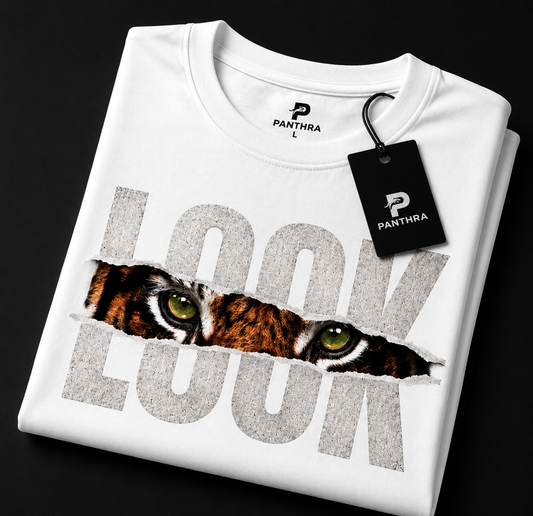 Look Tiger Eyes Graphic T-Shirt – Fierce Wildlife Streetwear Oversized Tee | PANTHRA