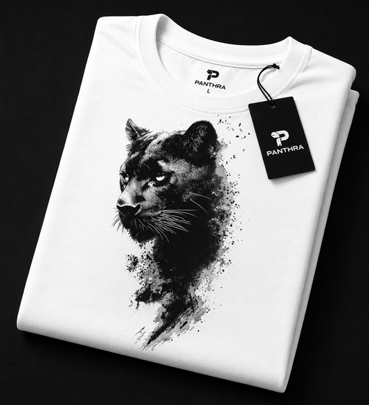 Black Panther Ink Splash Graphic T-Shirt – Minimal Wildlife Streetwear Oversized Tee | PANTHRA