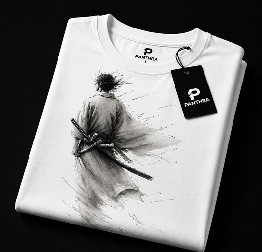 Shadow Ronin – Minimalist Samurai White Oversized T-Shirt [ PANTHRA ]