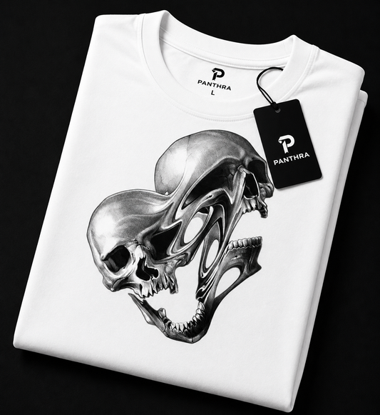 Abstract Dual Skull White Oversized T-Shirt | Surreal Gothic Graphic Tee [ PANTHRA ]