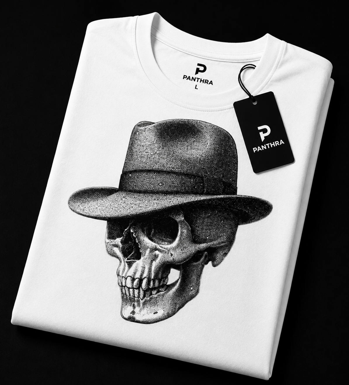 Vintage Skull Fedora White Oversized T-Shirt | Retro Gothic Graphic Tee