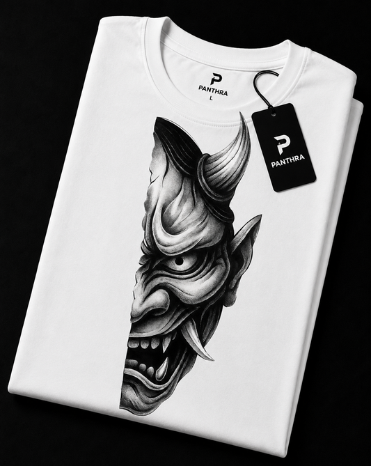 Half Oni Mask Graphic Oversized T-Shirt