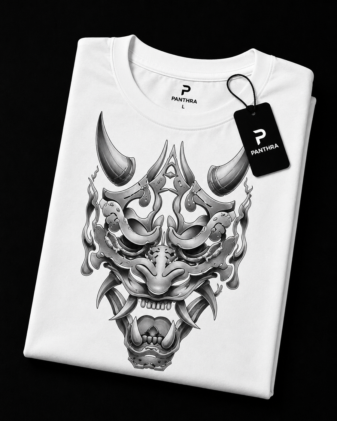 White Oni Mask Graphic Oversized T-Shirt