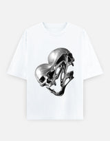 Abstract Dual Skull White Oversized T-Shirt | Surreal Gothic Graphic Tee [ PANTHRA ]