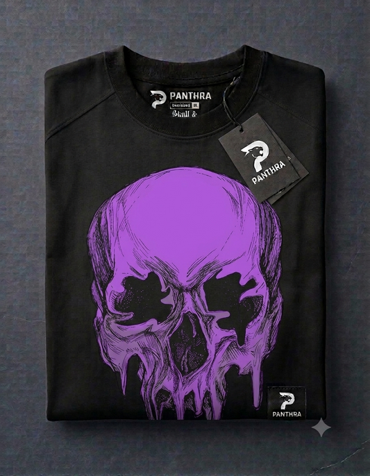 Purple Melting Skull Graphic T-Shirt – Gothic Horror Streetwear Oversized Tee | PANTHRA