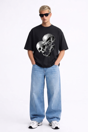 Abstract Dual Skull White Oversized T-Shirt | Surreal Gothic Graphic Tee [ PANTHRA ]